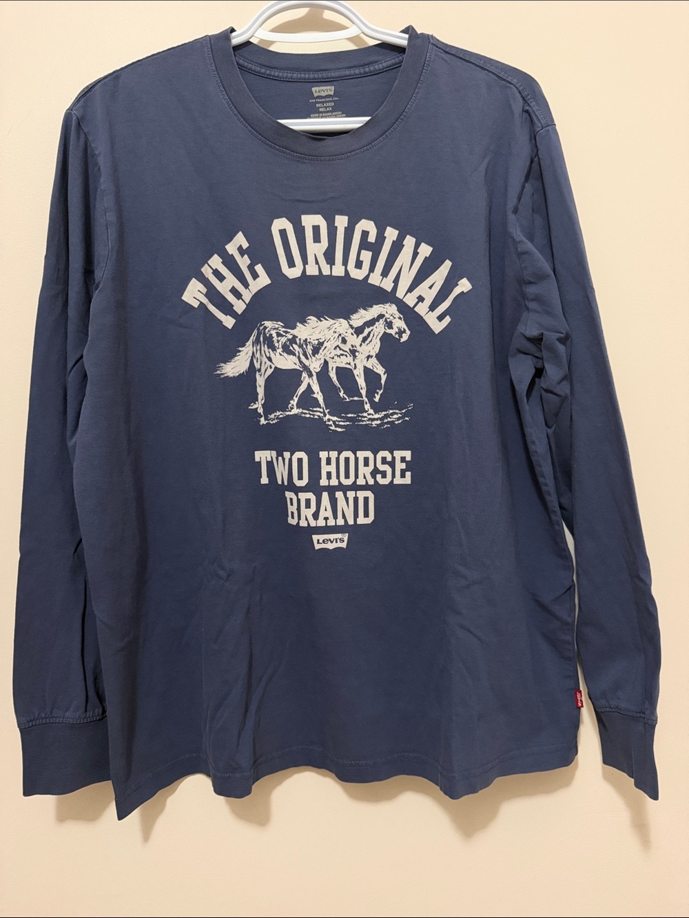 Levi's Navy Long Sleeve Tee with Cream Two Horse Graphic